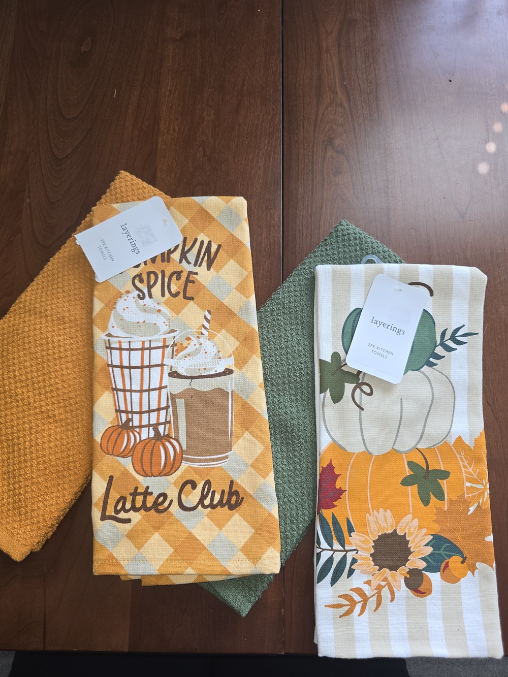 Layering Pumpkin Spice Latte Club Kitchen Towel Set of 4 High Quality Towels NWT